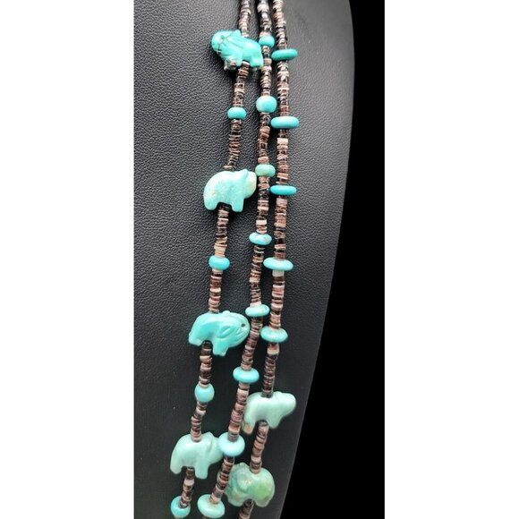 Antique Turquoise Carved Animal Stations Heshi Necklace Multistrand 24" Detailed - Picture 9 of 16